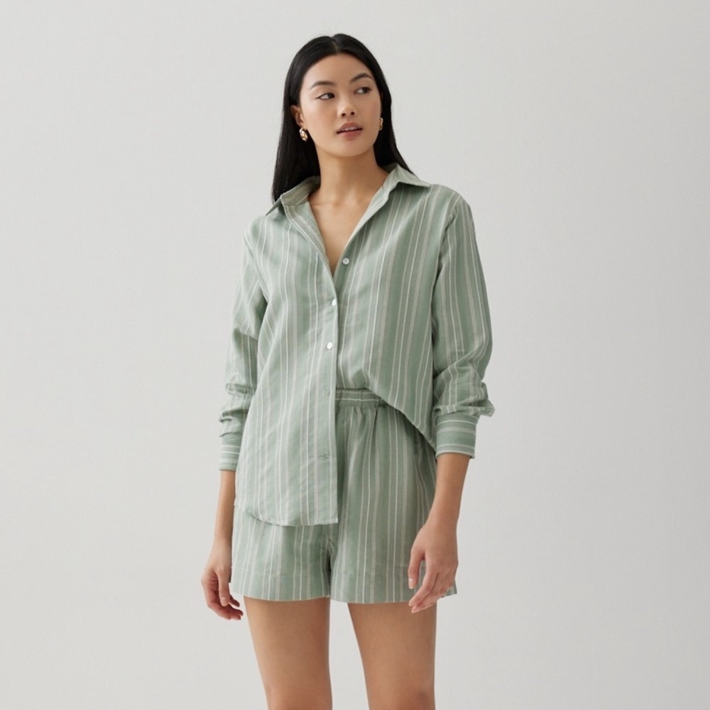 Love Bonito Alvina Relaxed Striped Shirt Green size 4
